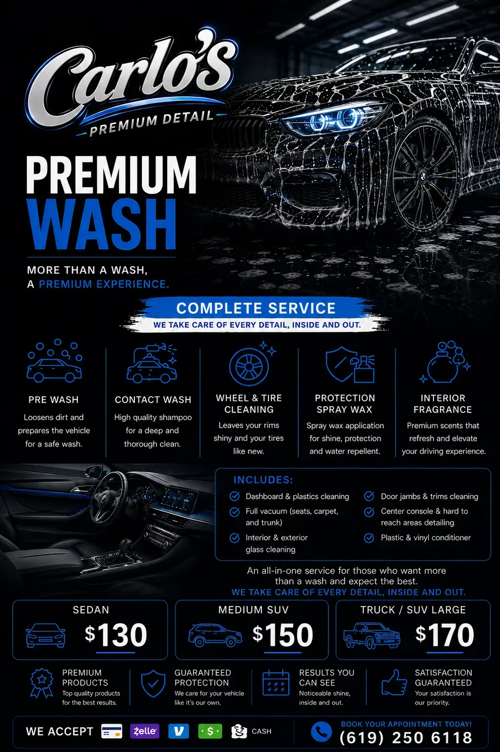 Premium Wash package details — pricing and inclusions, Carlo's Premium Detail San Diego